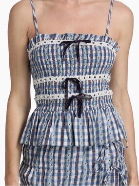 New NWT DAMSON MADDER Katya gingham lace smocked ruffle tank size 14